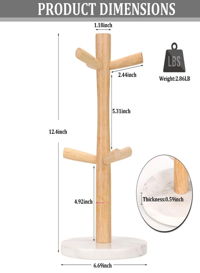 WORHE Mug Holder Marble Base with 6 Hooks Coffee Cup Rack Organizer for Countertop, Round Mugs Stand Hanger for Kitchen Counter Cabinet Bar Accessories and Home Decor White (MH001) - Image 5
